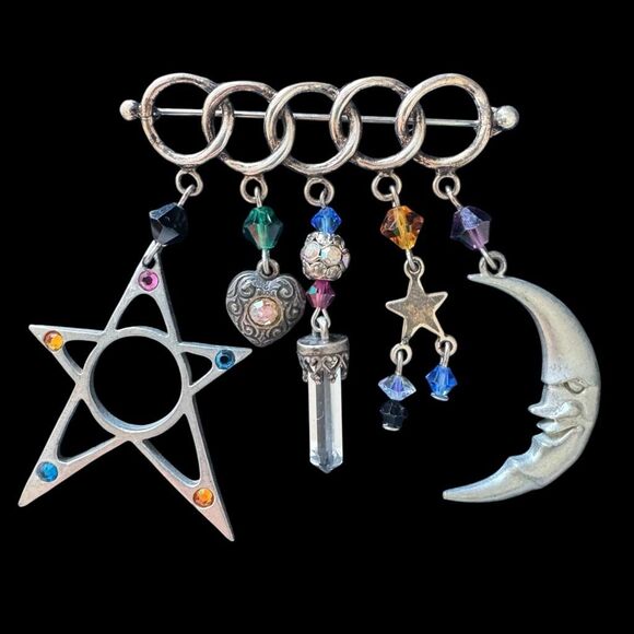 No Brand Jewelry - Vintage 90’s Silver Moon And Star Brooch Signed